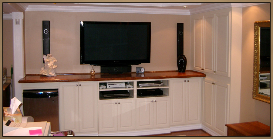 Custom Cabinetry - Basement Bar and Home Theater Entertainment Center
