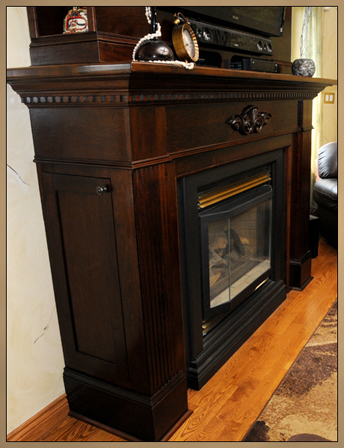 Fireplace Mantel Cabinet with side storage door closed