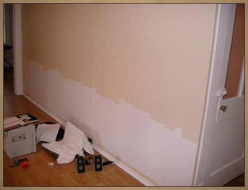 Before recessed panel wainscoting installation