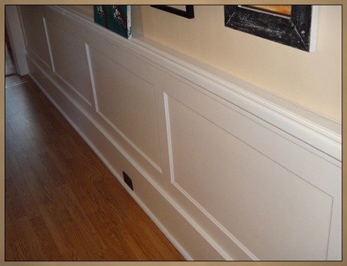 Recessed panel wainscoting after installation
